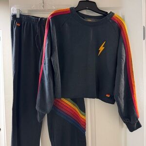 Aviator nation crop crew neck and drawstring sweats set